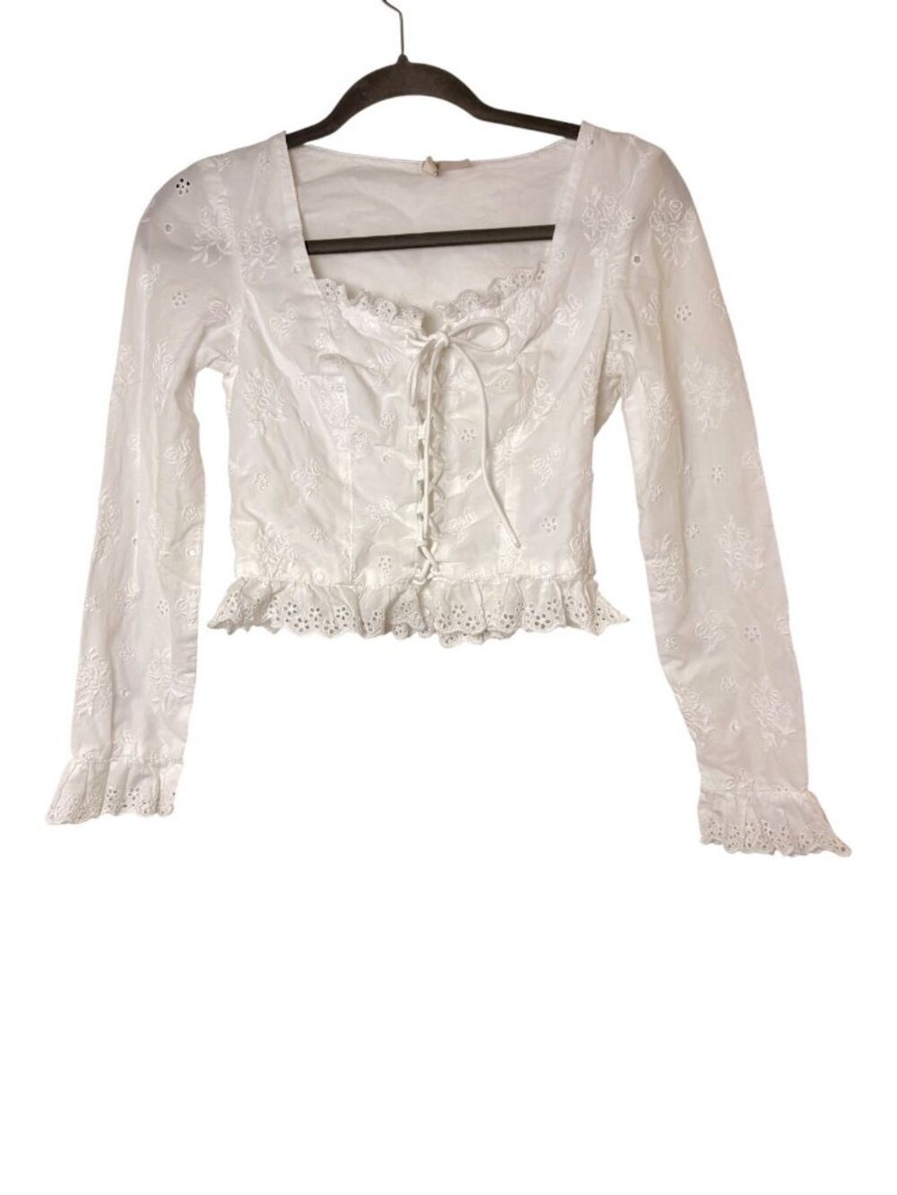 Divided H&M White Eyelet Corset Lace Up Crop Top Size 4